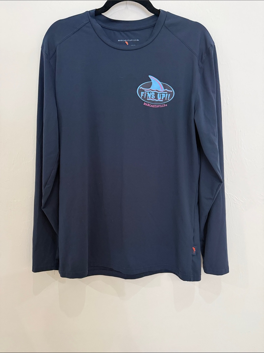 Margaritaville Navy Long Sleeve Tee with Light Blue & Pink Logo